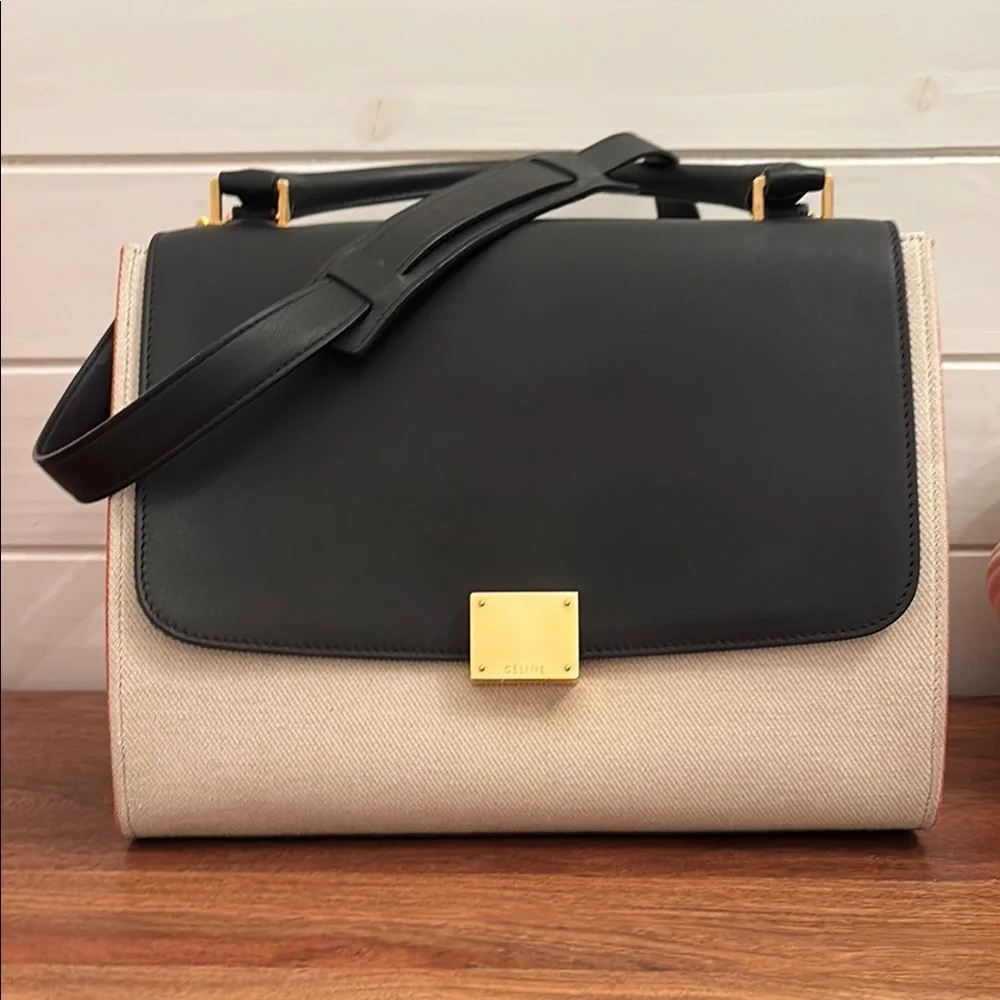 Celine authentic Trapeze Black, Cream and orange Women's Bag canvas and leather - Picture 2 of 13